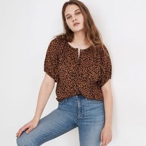 NWOT Madewell Balloon-Sleeve Button-Up Top in Painted Leopard, S